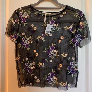URBAN OUTFITTERS SHEER BLACK FLORAL TOP